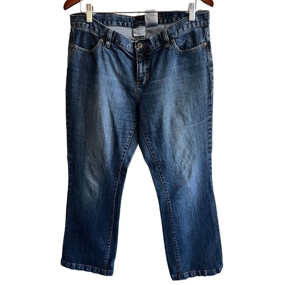 Columbia Jeans Womens 14 Blue Denim Boot Cut Leg Faded Distressed Torn - Picture 4 of 14